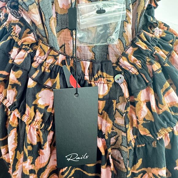 Rails NWT Kamila Jasmine Black Floral Keyhole Blouse XS Lyocell - Picture 9 of 11